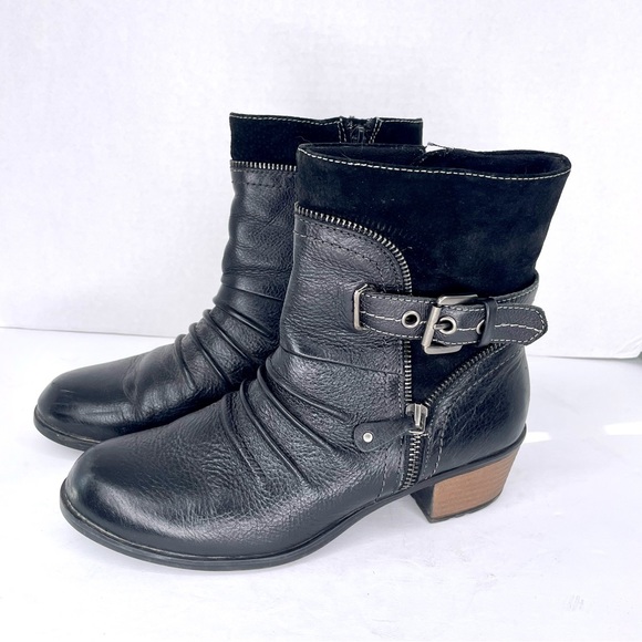 Earth Origins Shoes Earth Origins Black Leather Dolly Low Heel Zip Up Moto Boot Bootie Shoes